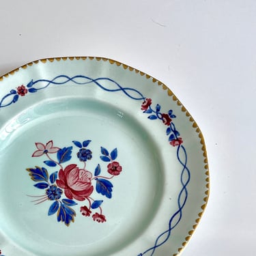 Adams China Calyx Ware, English Ironstone, Hand Painted, Bread and Butter Plate, Cascade pattern - Red, Robin's Egg n Navy Blue, Gilt Gold 