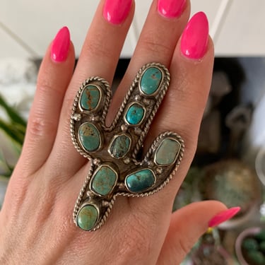 Rope Turquoise Cactus Ring from Nepal