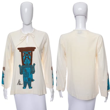 1970's Ethnos Cream Embroidered Shirt Size M