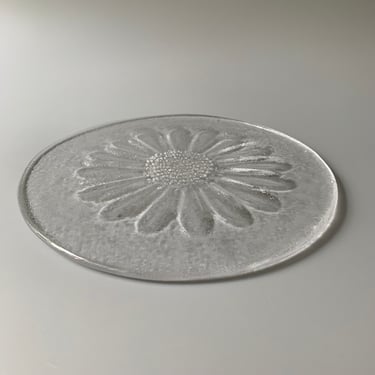 Kosta Boda-style Clear Glass Daisy Motif Trivet Plate 