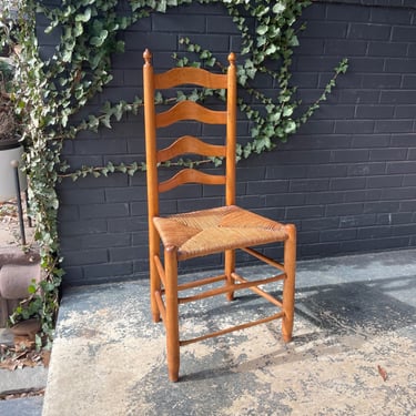 19th Century Antique Ladder Back Chair Rush Cord Seat Amish PA or Delaware Valley Vintage 4 Rung 