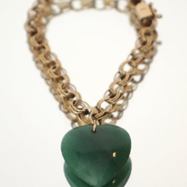 14K Gold Heart Chain & Jade Charm Bracelet