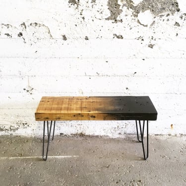 GROGG Ombre Bench | Reclaimed Wood Bench Steel Legs Bench White Ombre Wood Black Ombre Bench Hairpin Legs Bench 