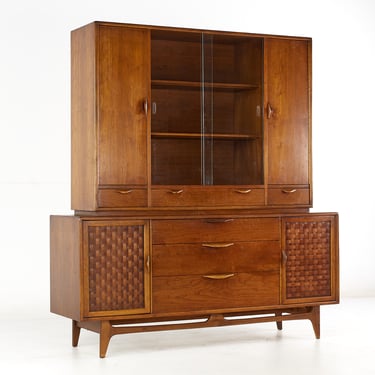 Lane Perception Mid Century Walnut Buffet and Hutch - mcm 