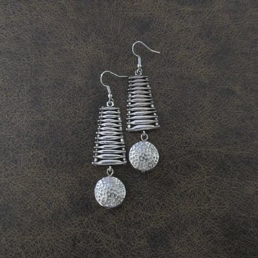 Silver animal print earrings, geometric mid century modern earrings, ethnic tribal earrings, chic 