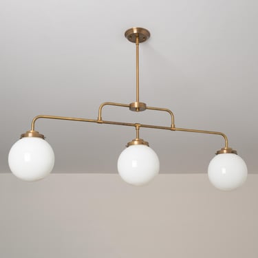 3-Shade Chandelier - Dining Room Light - Pendant Light Fixture - White Globe Glass Shade - Triple Linear 