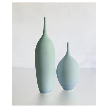 SHIPS NOW- Seconds Sale- 2 Stoneware Bottle Vases in Matte Ice Blue Glaze - Handmade Studio Pottery Sara Paloma Pottery * 