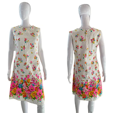 1960's Cascading Floral Garden Party Dress Size M