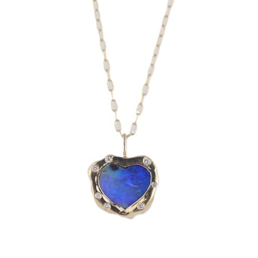 Australian Opal Rebel Heart Diamond Necklace - 18k Gold