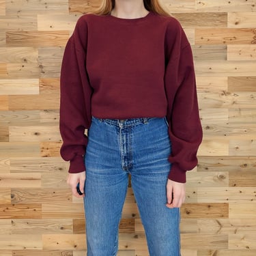 Burgundy Red Basic Pullover Crewneck Sweatshirt 