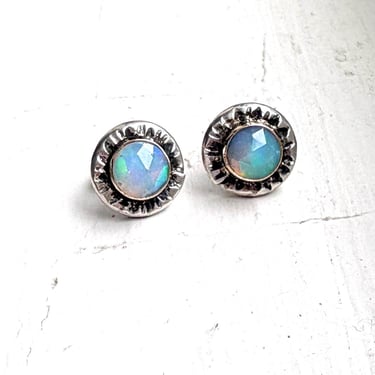 14k Gold and Sterling Silver Ethiopian Opal Rose Cut Sparkling Glowing Stud Earrings 