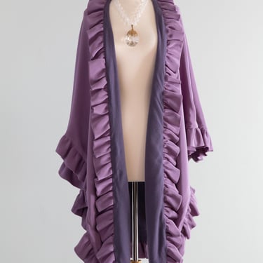 Fabulous Vintage Travilla Lilac Silk & Wool Ruffled Wrap / OS