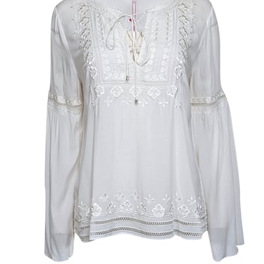 Parker - Ivory Embroidered V-Neck Blouse Sz M