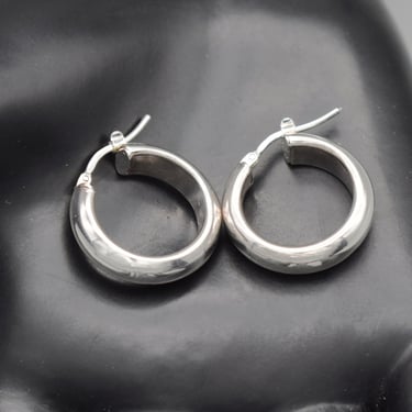 80's HAN Italy 925 small puffy hoops, minimalist hollow sterling silver dangle earrings 