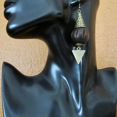 Chunky wooden earrings, carved geometric earrings, modern earrings, huge earrings, Afrocentric African earrings, statement earrings 