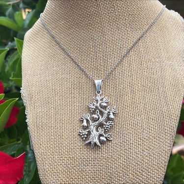D'Molina ~ Vintage Mexico Sterling Silver Tree of Knowledge of Good and Evil - Temptation Forbidden Fruit Pendant Necklace 