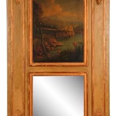 Antique Louis XVI Trumeau Mirror | Parcel Gilt | Oil on Canvas Neoclassical Art