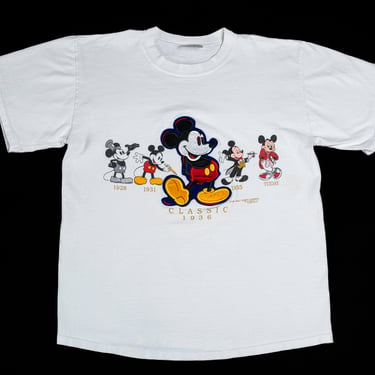 90s Mickey Mouse Through The Years T Shirt - Large | Vintage Disney Cartoon Graphic Tee 