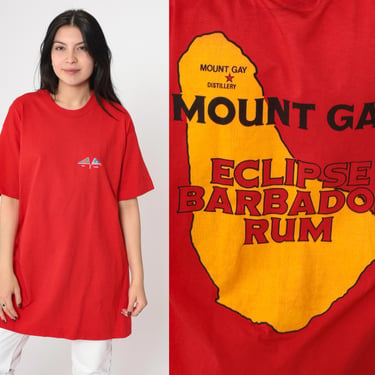 90s Mount Gay Rum T-Shirt Red Graphic Tee Eclipse Barbados Rum Tshirt Short Sleeve Vintage 1990s Top Fruit of the loom Extra Large xl 