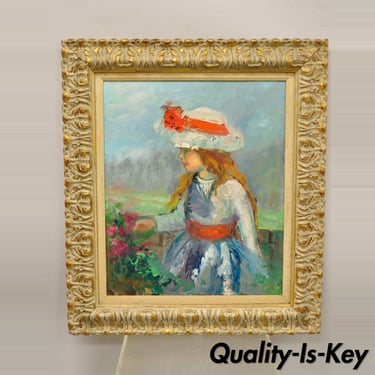 Zaza Meuli (1892) Oil on Canvas Framed Impressionist Girl in Hat with Orange Bow