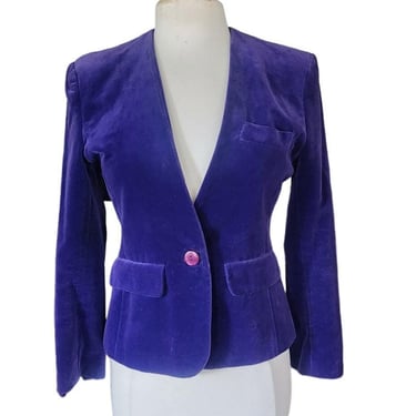 80s Purple Velvet Blazer Fitted Jacket Daniel Niveau 