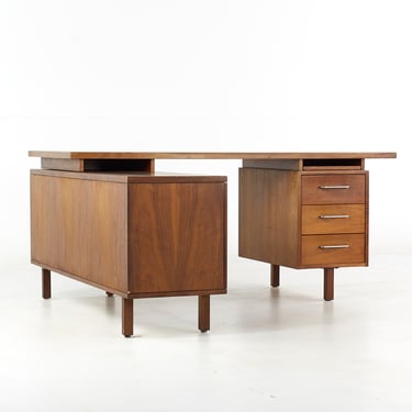Jens Risom Style B.L. Marble Mid Century Walnut Corner Executive Desk - mcm 