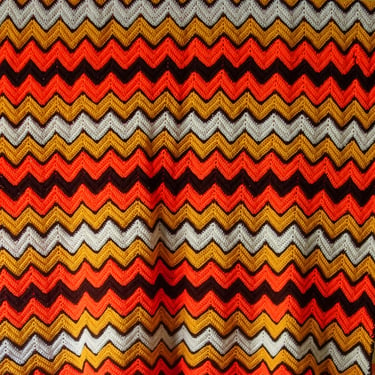 70s afghan throw blanket chevron pattern crochet or knit orange, yellow, brown, retro home decor fall colors 1970s colors lap or couch cover 