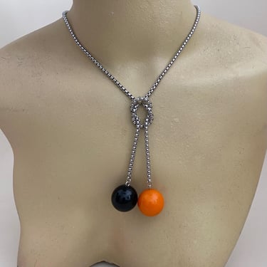 Art deco necklace Vintage Art Deco Black & Orange phenolic Bakelite and chrome dangle statement necklace modernist bakelite necklace by BakeliteBa