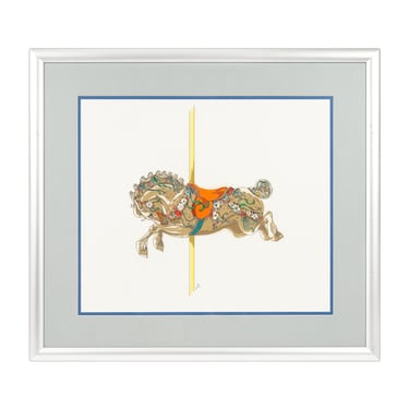 Nancy H. Strailey Mixed Media Painting on Paper Carousel Horse 