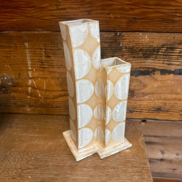 Vase - Soft White with Orange Geometrics 