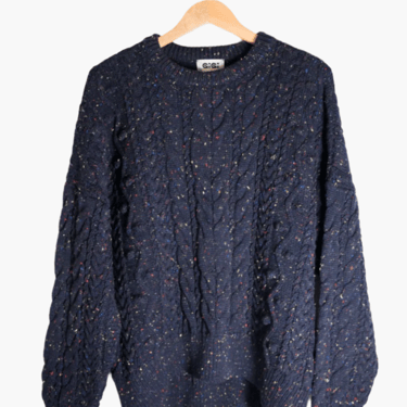 Long cable sweater, navy speckle