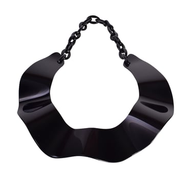Prada Vintage Black Wavy Oversized Statement Collar Necklace