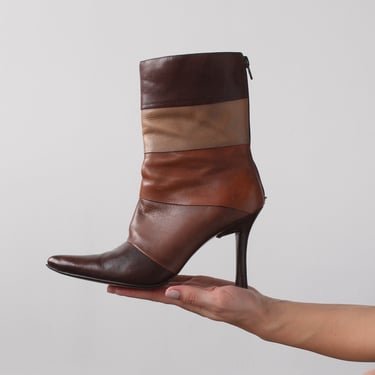 90s Layered Leather Pointed Toe Boots - 7.5