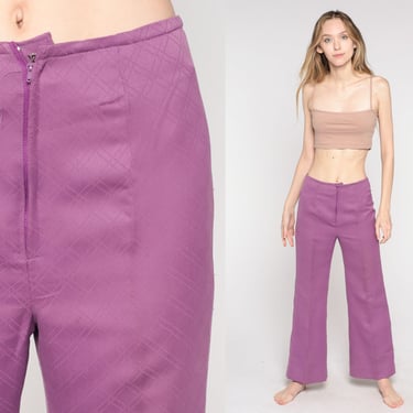 Purple Bell Bottoms Pants 70s Boho Hippie Bellbottom Wide Leg Trousers High Waisted 1970s Vintage Bohemian Trousers High Rise Small 26 S 