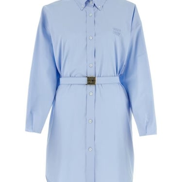 Miu Miu Women Light Blue Poplin Shirt Dress