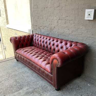 Vintage Leather Chesterfield, One Button Missing