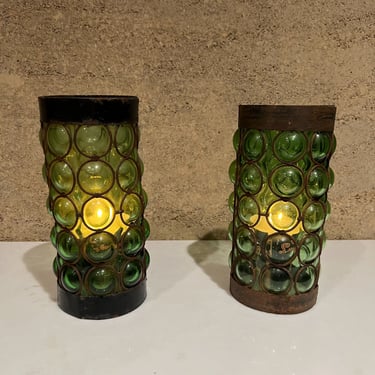 1960s Mexican Modernist Green Candle Holders Bubble Glass Art Feders Felipe Delfinger 