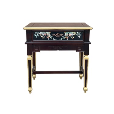 Vintage Chinese Rectangular Color Stone Flower Inlay Accent Side Table ws3583E 