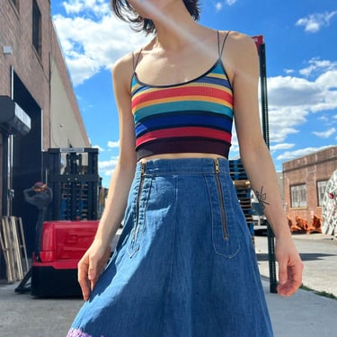 Rainbow Flower Denim Skirt M