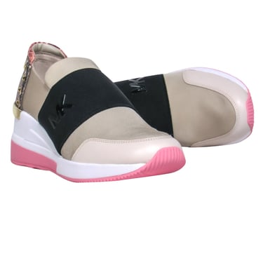 Michael Michael Kors - Beige, Black, White & Pink Platform Sneakers w/ Snakeskin Print Sz 9.5