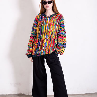 Vintage 1990s Authentic COOGI Australia Rainbow Mercerized Cotton Sweater sz S M L Colorful Jumper 90s Psychedelic Multicolor 
