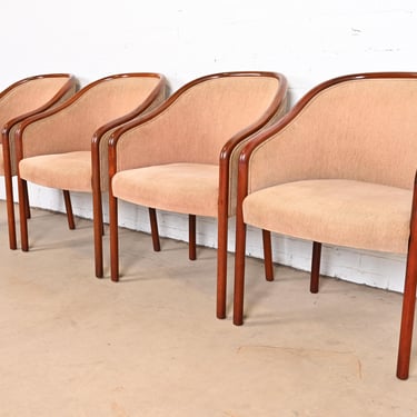 Ward Bennett for Brickel Associates Landmark Sculpted Ash Upholstered Tub Chairs, Set of Four