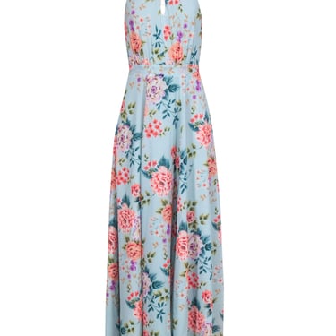 Yumi Kim - Backless Blue Floral Print Maxi Dress w/ Front Slit Sz M