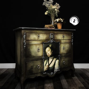 Moody Romantic Painted Dresser for Bedroom. Artistic Furniture for Entryway. Grunge Victorian Farmhouse Dining Room Storage Chest 