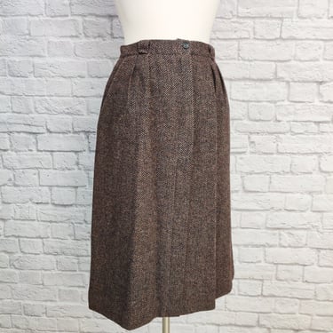 Vintage Brown "Villager" Wool Pleated Skirt with Pockets 