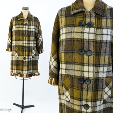 1960s Brown Plaid Wool Coat | 60s Brown & White Plaid Wool Coat | Sharpee’s Minneapolis | Large 
