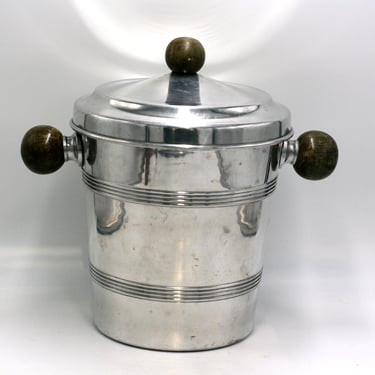 vintage Aluminum Ice Bucket with Wood Handles 