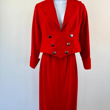 1980s Jacques Molko Red Wool Suit 