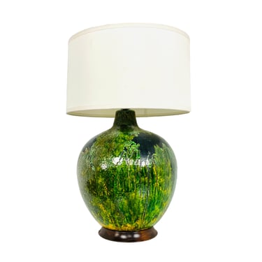 #1135 Monumental Green & Black Lava Drip Glaze Lamp