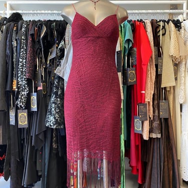 vintage y2k burgundy mesh crochet dress with fringe rampage body con bandage s 